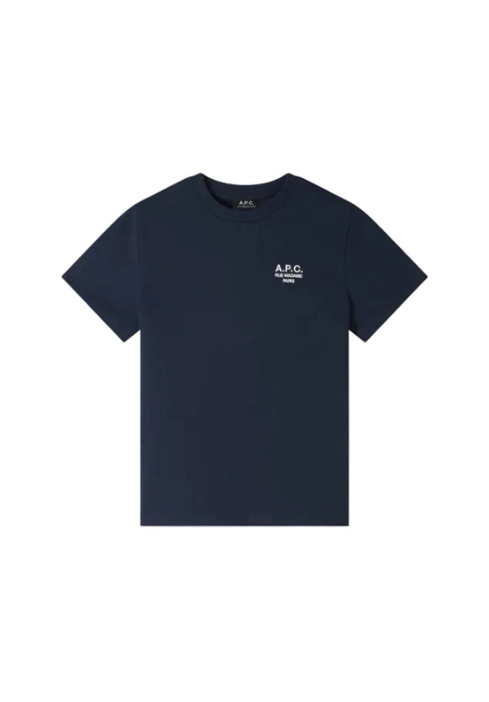 APC Rue Madame T-Shirt Embroidered Chest Logo Navy Blue