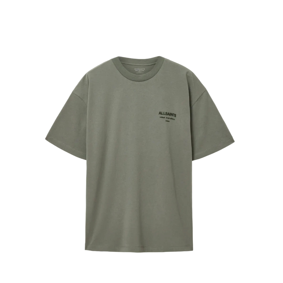 All Saints Underground Oversized Cotton Crew Neck T-Shirt Olive Green