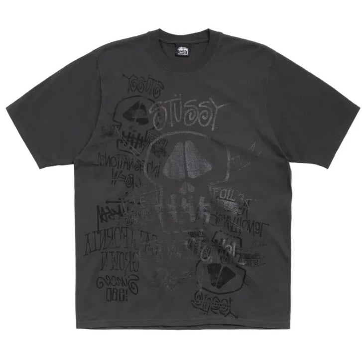 Stussy Skulls Pig Dyed Tee Faded Black