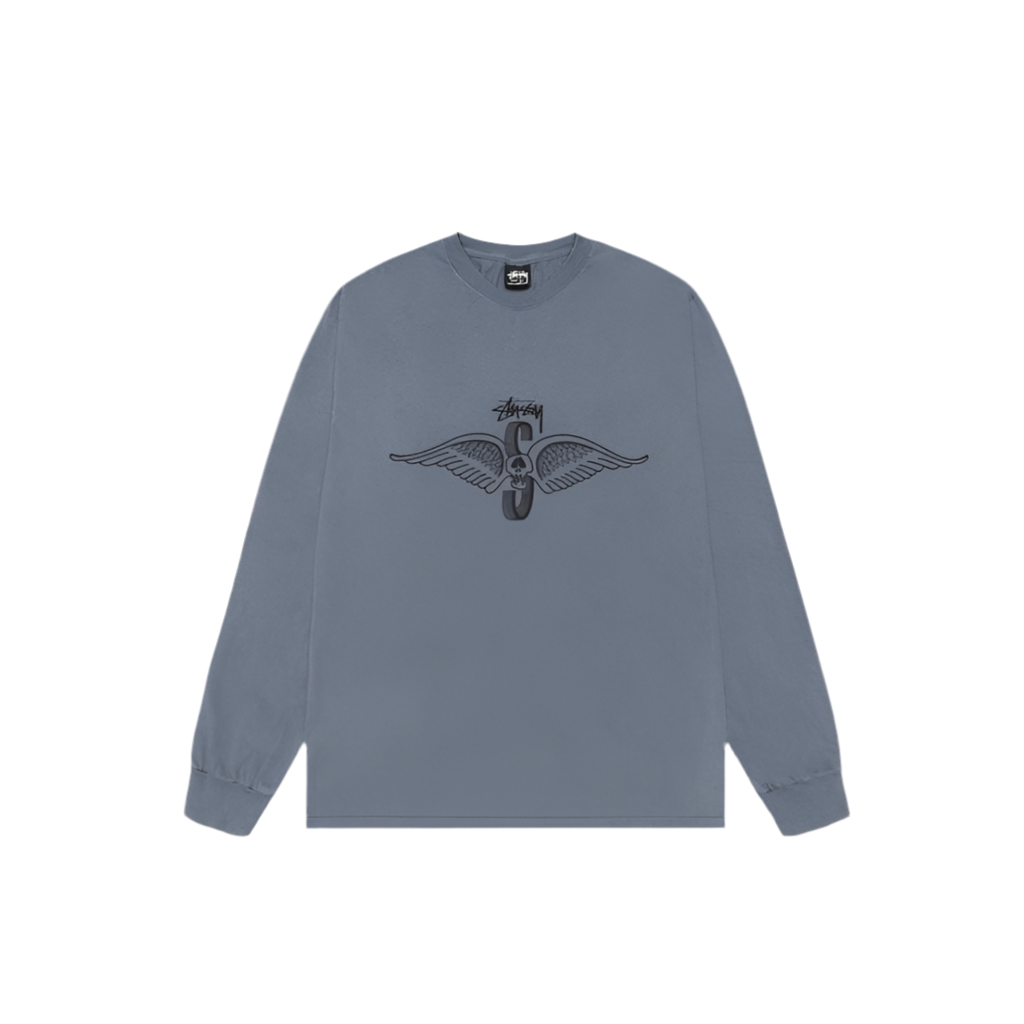 STUSSY LONG SLEEVE TEE SKULL WINGS NAVY