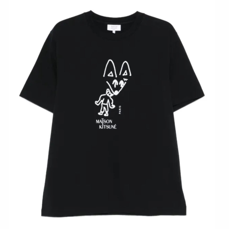 Maison Kitsune Party Fox Print T-Shirt Black